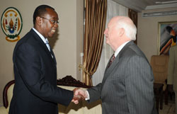 Prime Minister Bernard Makuza receives Dr. Mike Armour at his office in Kigali, Rwanda